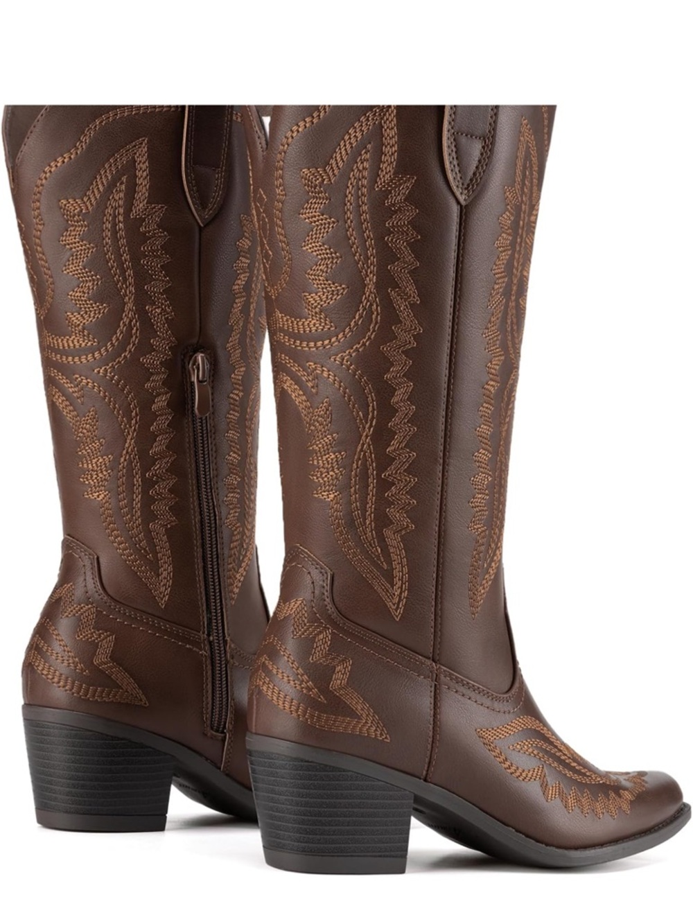 Athlefit Women’s Brown Embroidered Western Knee Boots - Picture 2 of 4